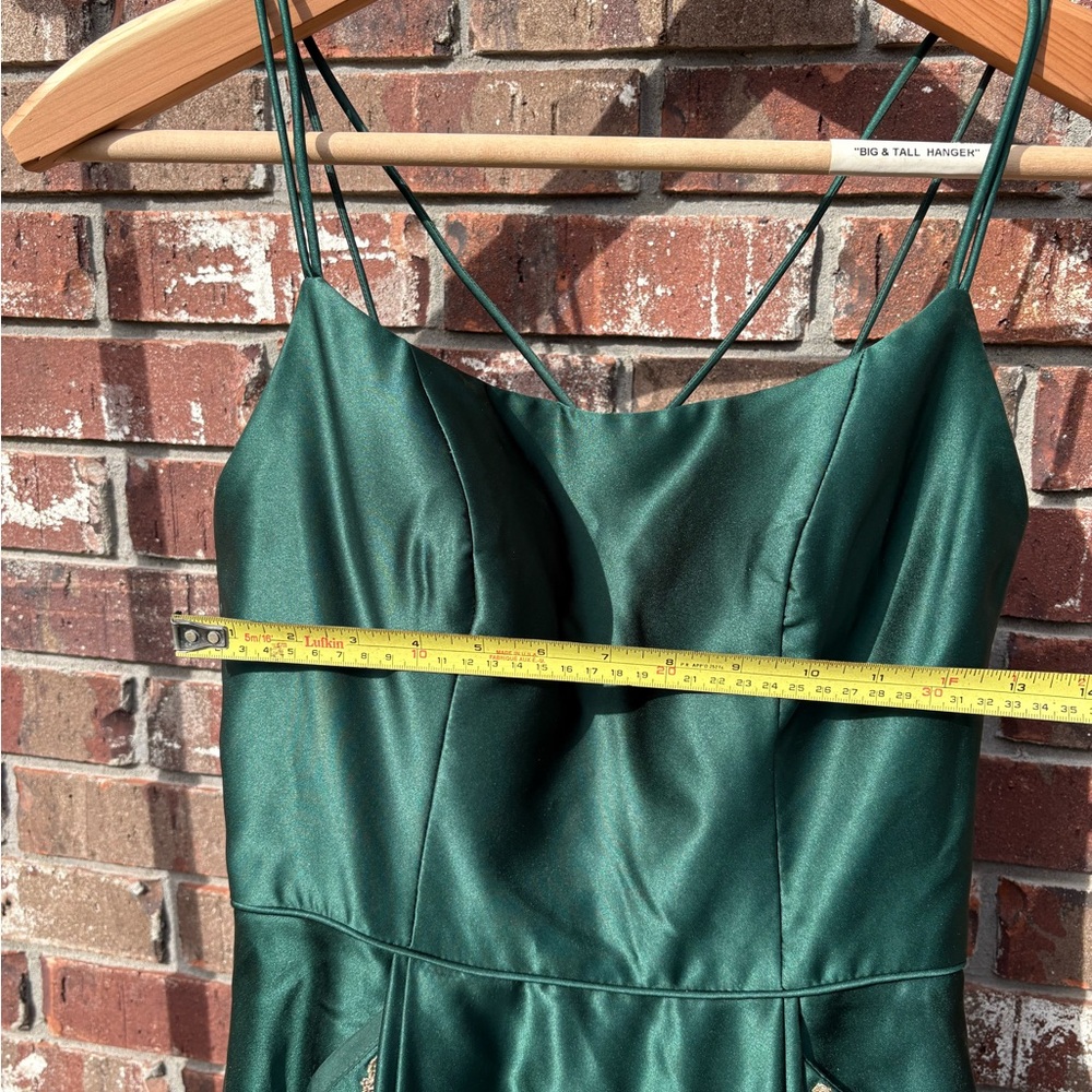 Satin Double Strap Gown with Floral Pockets - Picture 6 of 9